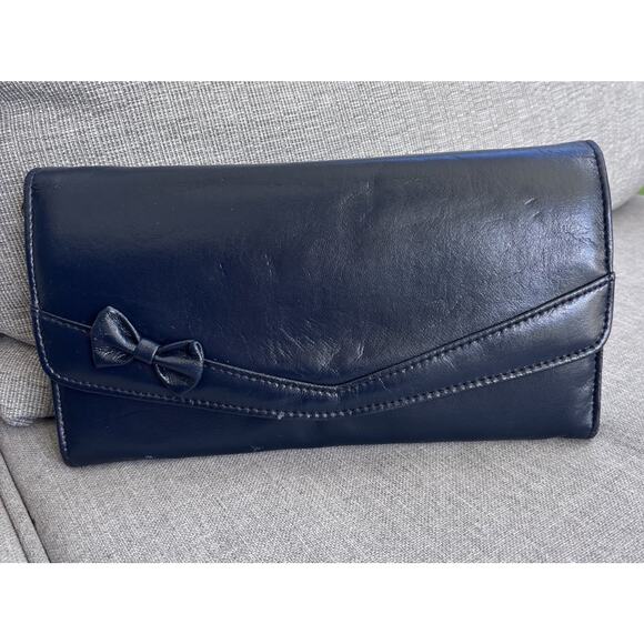 Vintage Sassy Navy Blue Small Purse Clutch Handbag Envelope W/ Bow 70's 80's - Picture 2 of 10